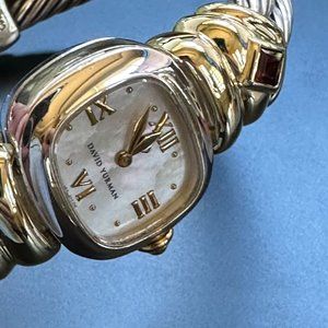 David Yurman 2 Row Cable Gold Quartz Garnet Sterling Silver Gold Trim